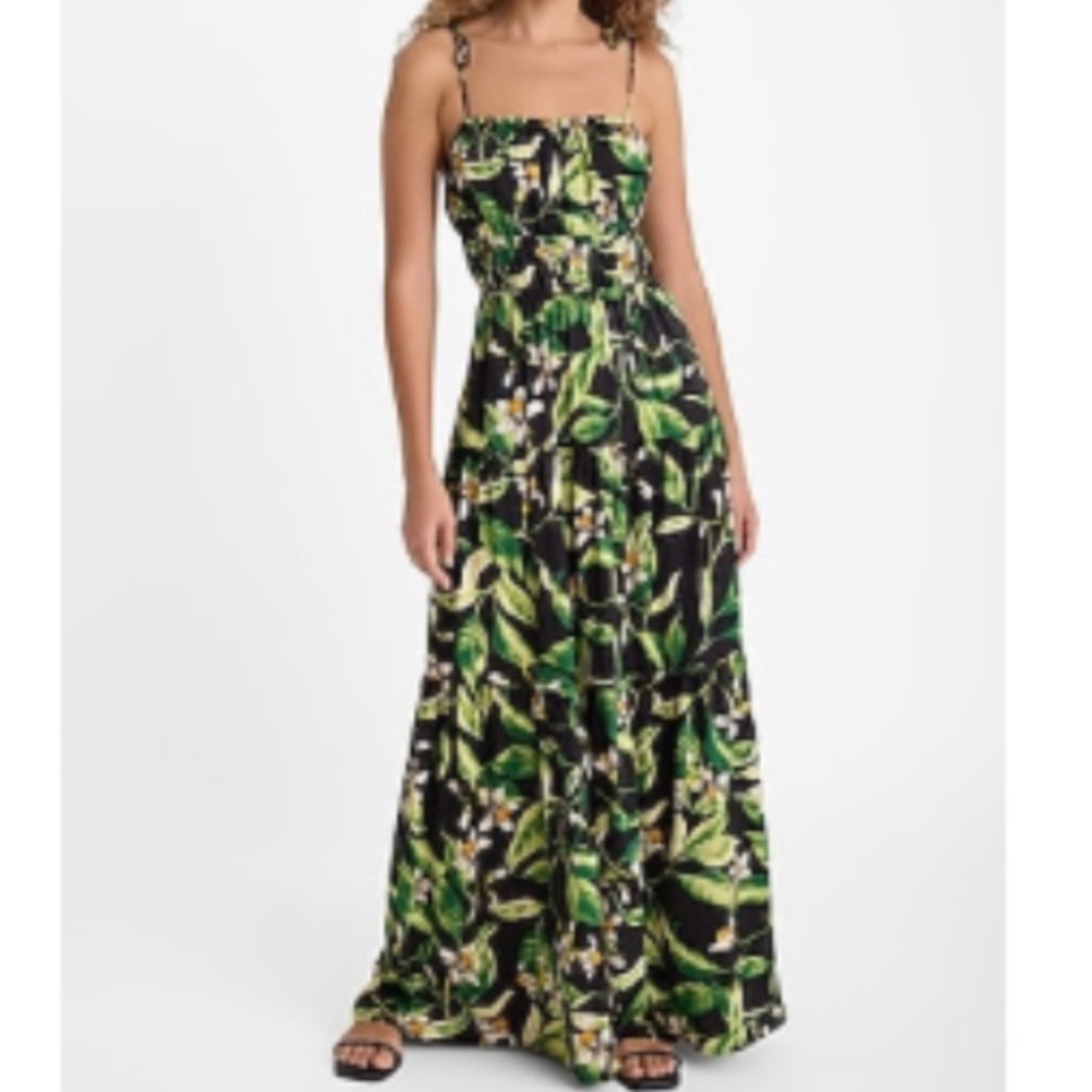 SALE...Express Black Maxi Dress with Green Leaf Print